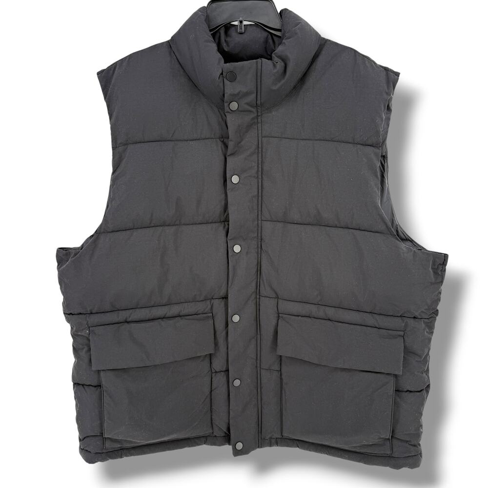 Gap Black Puffer Vest Mens Sz XXL Full Zip Snap Front Pocket Quilted